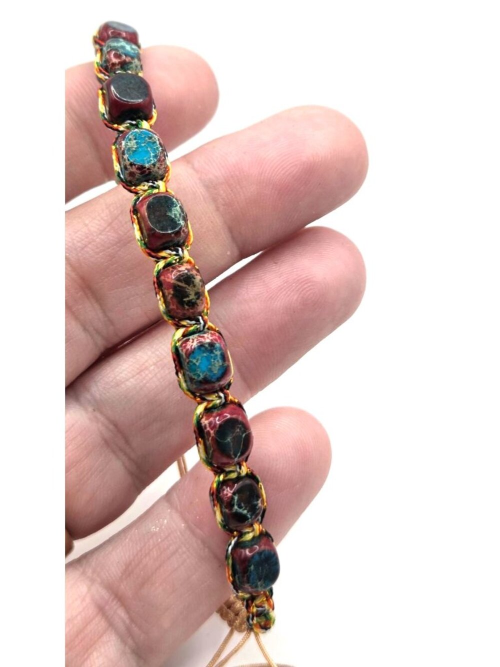 Adjustable Bracelet With Colorful Stone Beads & Braided Cord Design